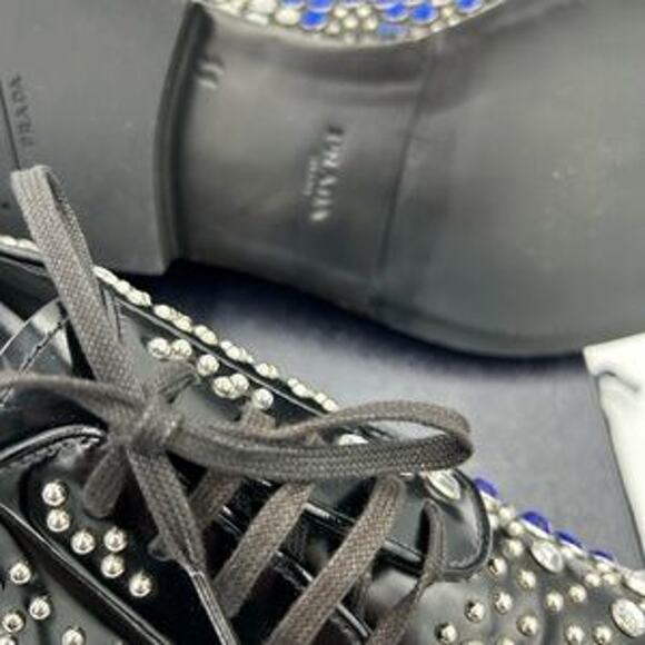 Men's Prada, black leather derby, shoes with studs and rhinestones size 11 I - Picture 5 of 12